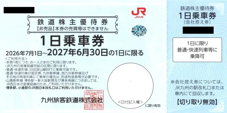 JR九州株主優待券  1日乗車券　　４枚 JR九州<BR>株主優待券】鉄道株主優待券<br>1日乗車券商品説明